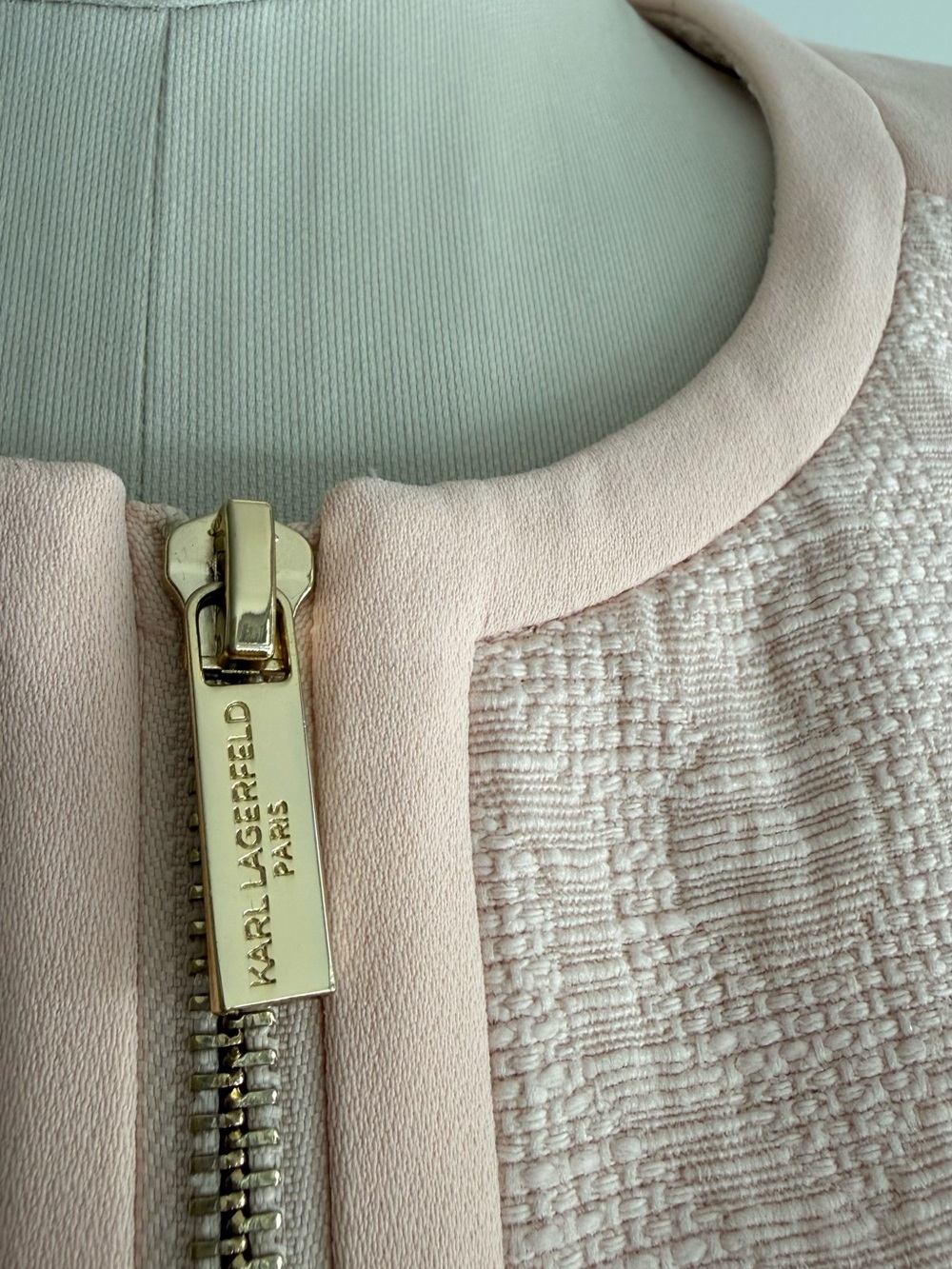 Karl Lagerfeld Paris collarless tweed jacket in Pink Blush - Picture 7 of 12